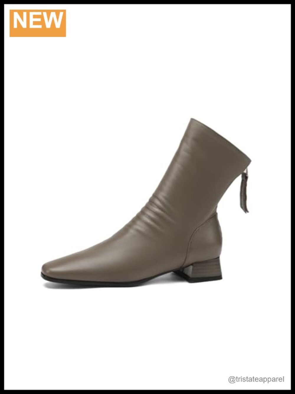 Genuine Leather Block Heel Ankle Boots Zip Up Square Toe